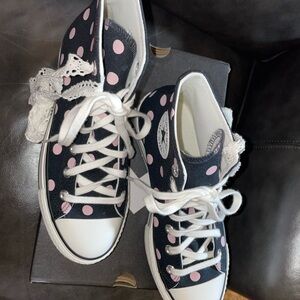 Converse Black and Pink Polka Dot High-Tops-NIB-SZ8